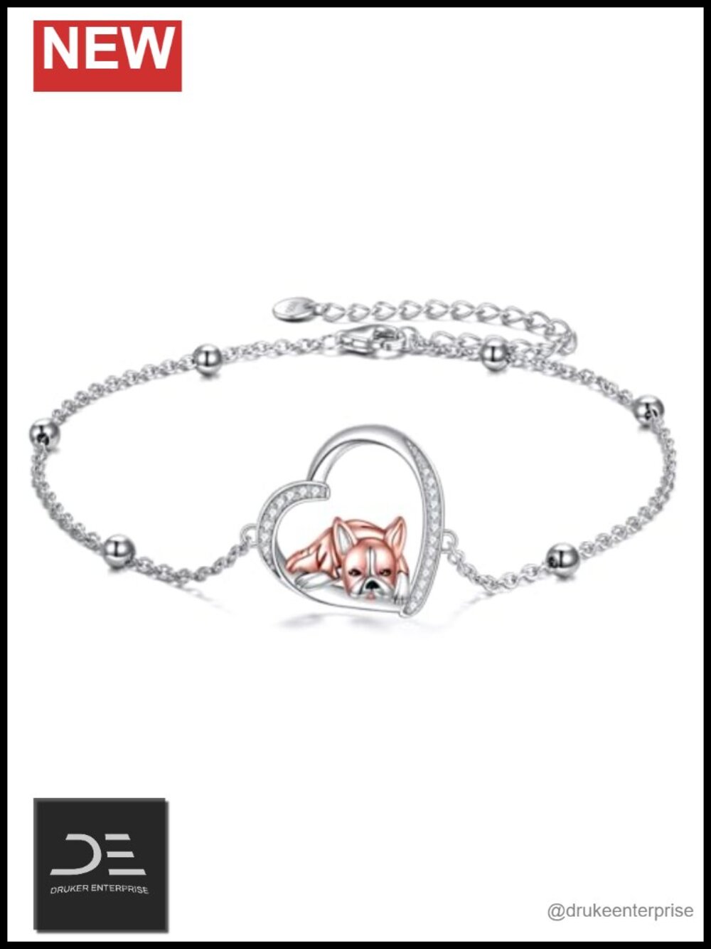 Boston Terrier Sterling Silver Bracelet Dog Lover Gift Hypoallergenic Adjustable